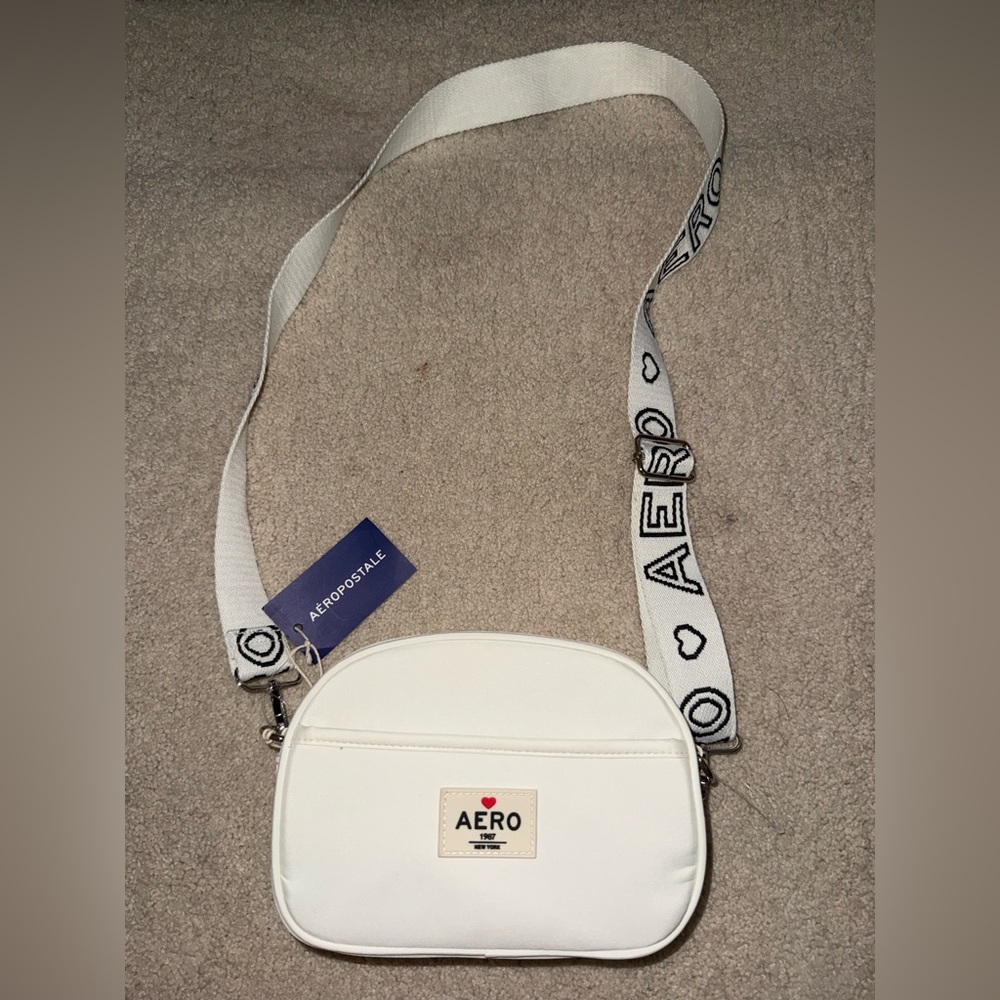 Aeropostale White Crossbody Bag with Logo Strap